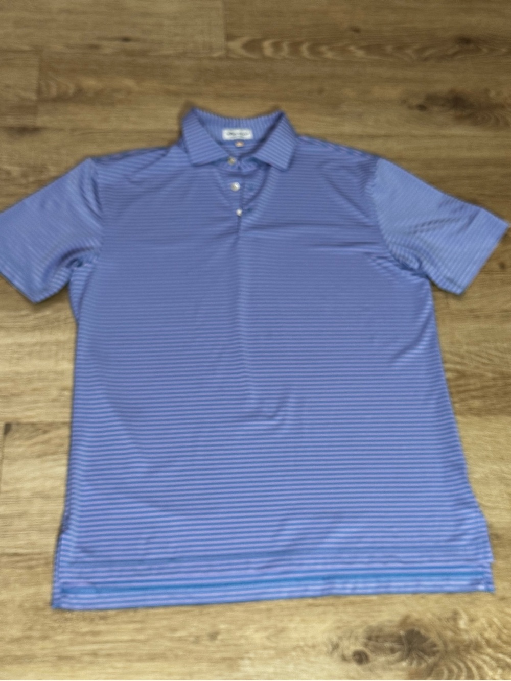 Peter Millar Summer Comfort Men’s Medium Blue Pink Striped Performance Golf Polo